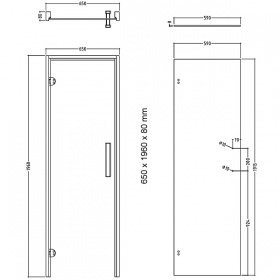 Skica dimenzije vrat za savno širine 650 mm
