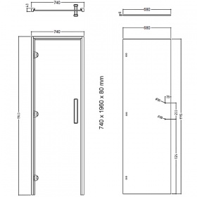 Skica dimenzije vrat za savno širine 740 mm